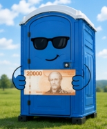 Baño químico junto a billetes: se paga al recibir